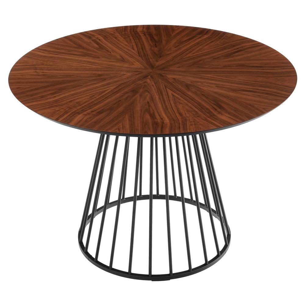 Стол Liverpool диаметр 110 см, шпон орех лучевой набор, с черными ножками