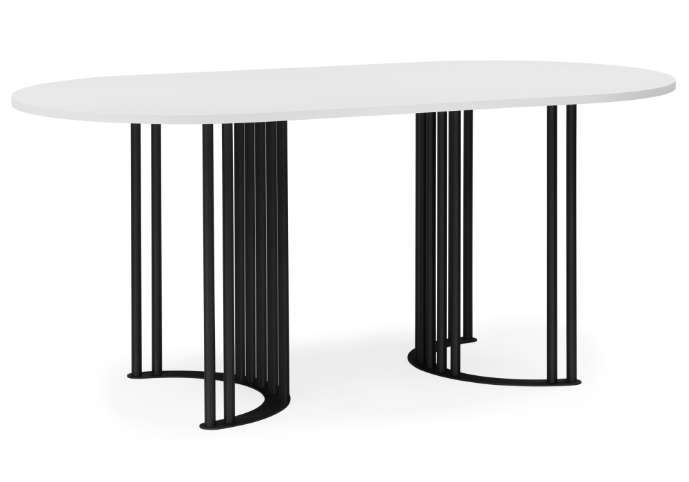 Стол деревянный Хьюго О 160 х 90 белая шагрень пленка, черные ноги Стол деревянный Хьюго О 160 х 90 белая шагрень пленка, черные ноги