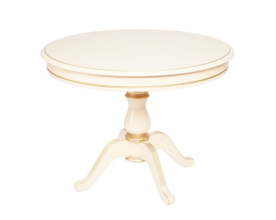 Стол "Фабрицио-1" раздвижной D 1000 тон 10 слоновая кость RAL 1015 + патина золото