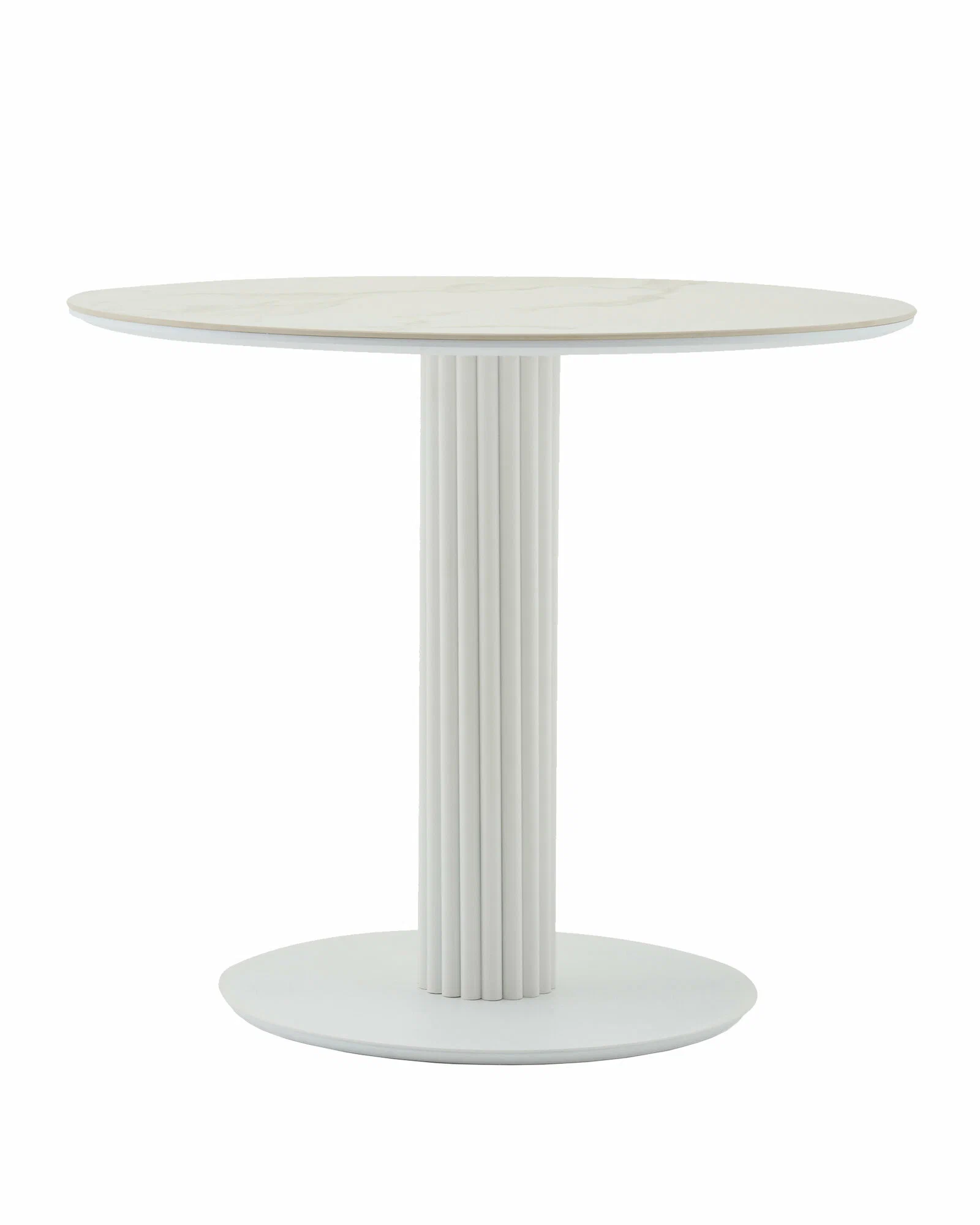 Стол круглый Терралино D90 верх керамика белый матовый, основание металл белый