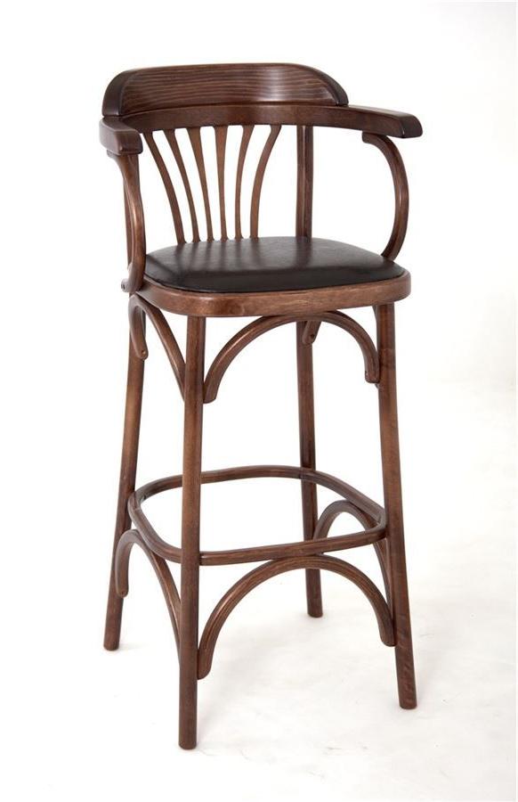 Барный деревянный стул Венский 750 темный тон с мягким сиденьем из коричневой экокожи
