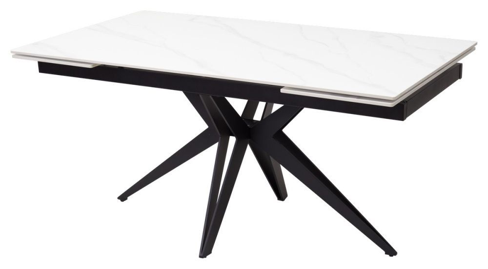 Стол FORIO 160 MATT WHITE MARBLE SINTERED STONE, BLACK