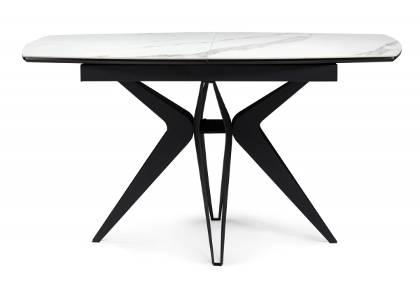 Керамический стол Риполь 160(205)х89 белый мрамор snow white, черный