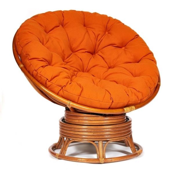 Кресло-качалка "PAPASAN" w 23 и 01 B с подушкой, коньяк, ткань оранжевый, С 23 Кресло-качалка "PAPASAN" w 23 и 01 B с подушкой, коньяк, ткань оранжевый, С 23