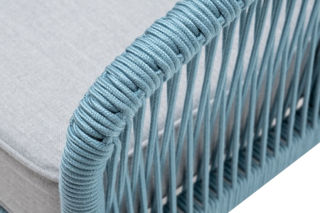 "Канны" кресло плетеное из роупа, каркас алюминий светло-серый (RAL7035) муар, роуп бирюзовый круглый, ткань светло-серая