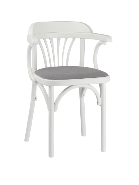 Деревянный стул Венский белый с мягким сиденьем из ткани RS15 с дугами назад