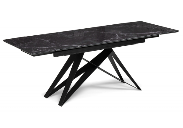 Стол стеклянный Блэкберн 140(200)х80 черный мрамор, черная пленка, черный