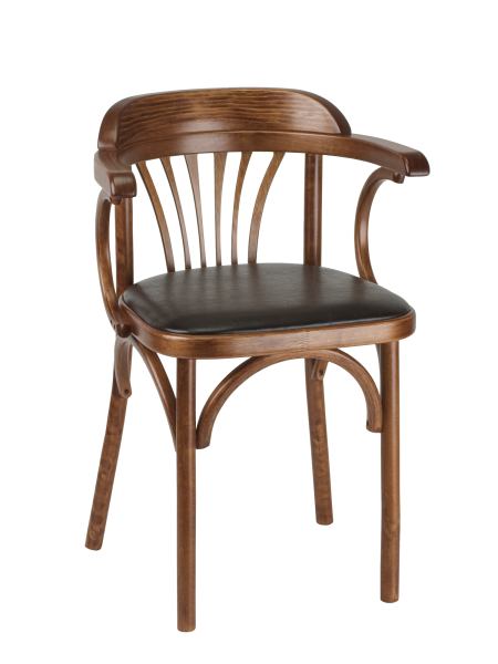Деревянный стул Венский средний тон с мягким сиденьем из коричневой экокожи с дугами назад