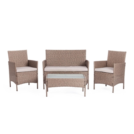 Лаундж сет (диван + 2 кресла + столик + подушки) (mod. 210013 А) пластиковый ротанг, 108х62х83см/60х62х83см/80х48х39см, серый, светло-серый