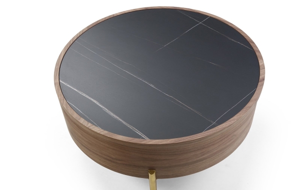 Стол журнальный CT6057CS (D80) черная керамика/орех, золото