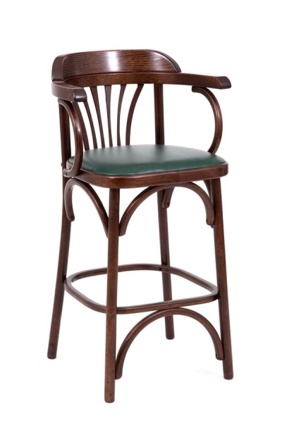 Полубарный деревянный стул Венский 650 темный тон с мягким сиденьем из зеленой экокожи
