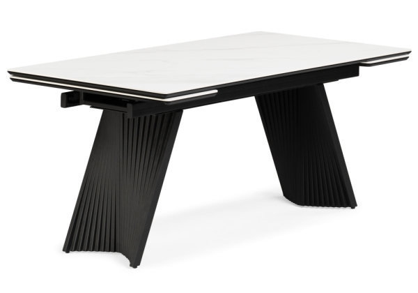 Керамический стол Вейв 160(220)х89х75 белый мрамор snow white, черный