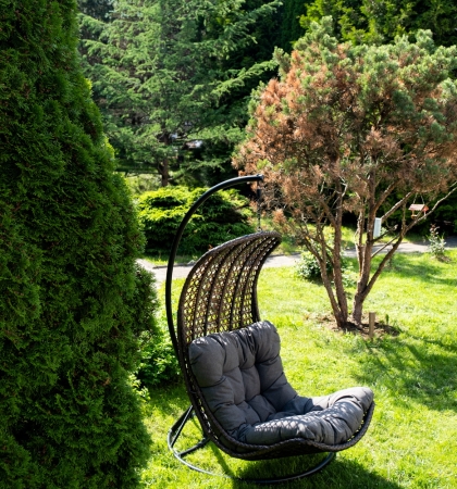 "Виши" подвесное кресло-кокон из искусственного ротанга, цвет коричневый с серо-коричневой подушкой "Виши" подвесное кресло-кокон из искусственного ротанга, цвет коричневый с серо-коричневой подушкой