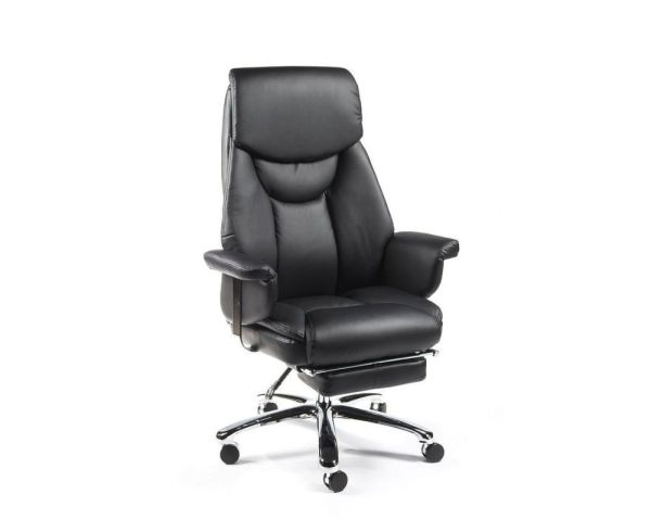 Кресло офисное Парламент черный, сталь и хром, черная кожа Кресло офисное Парламент черный, сталь и хром, черная кожа