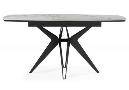 Керамический стол Риполь 160(205)х89 белый с прожилками gilt white, черный