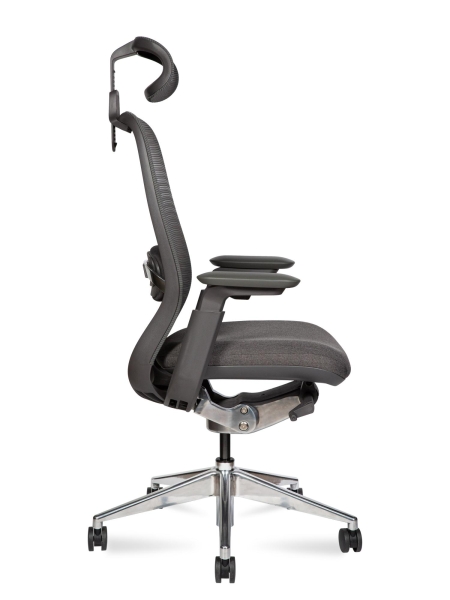 Кресло офисное Tesla серый, ткань и металл, мягкое сиденье, с подлокотниками