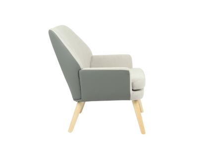 Кресло Харви серый с серой экокожей деревянные ножки