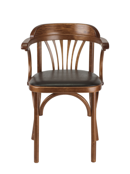 Деревянный стул Венский средний тон с мягким сиденьем из коричневой экокожи с дугами назад