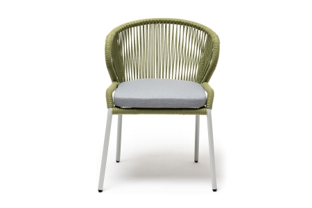 "Милан" стул плетеный из роупа, каркас алюминий светло-серый (RAL7035) муар, роуп салатовый меланж круглый, ткань светло-серая