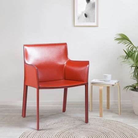 Стул с подлокотниками Barrie кожа ретро красный