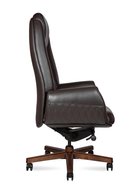 Кресло офисное Verdi коричневый, натуральная кожа и дерево и пластик, мягкое сиденье, с подлокотниками