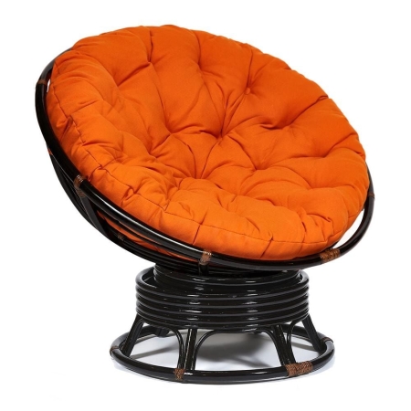 Кресло-качалка "PAPASAN" w 23/01 B / с подушкой /Antique brown (античный черно-коричневый), ткань Оранжевый, С 23