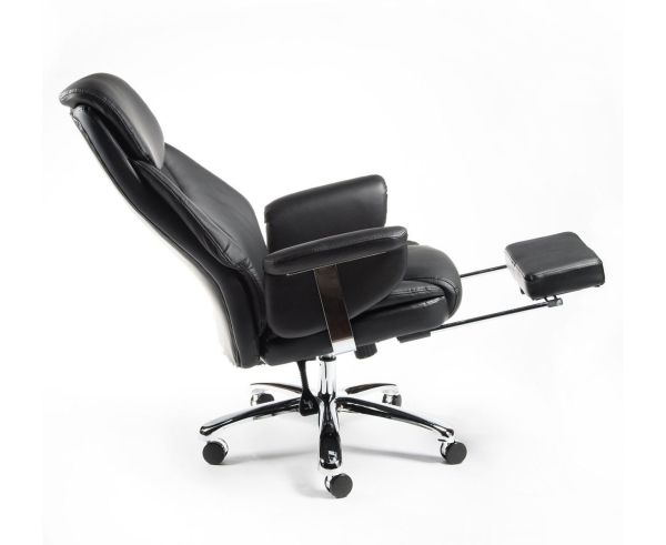 Кресло офисное Парламент черный, сталь и хром, черная экокожа Кресло офисное Парламент черный, сталь и хром, черная экокожа