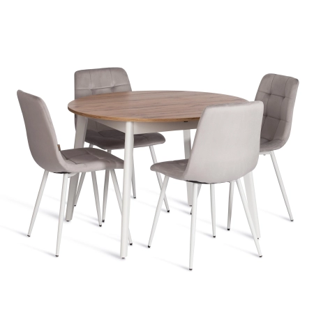 Стул CHILLY светло-серый с белыми ножками, велюр и металл, мягкое сиденье, без подлокотников