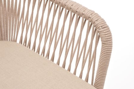 "Лион" стул плетеный из роупа, каркас из стали белый муар, роуп бежевый круглый, ткань бежевая