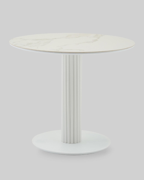 Стол круглый Терралино D90 верх керамика белый матовый, основание металл белый