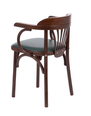 Деревянный стул Венский темный тон с мягким сиденьем из зеленой экокожи