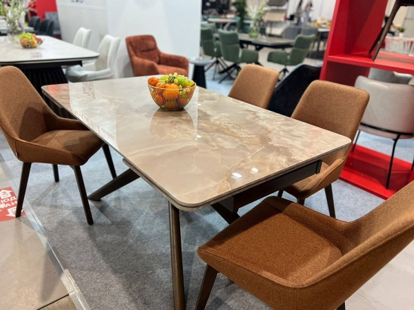 Стол EDER 160 GLOSS AMBER JADE SOLID CERAMIC, орех