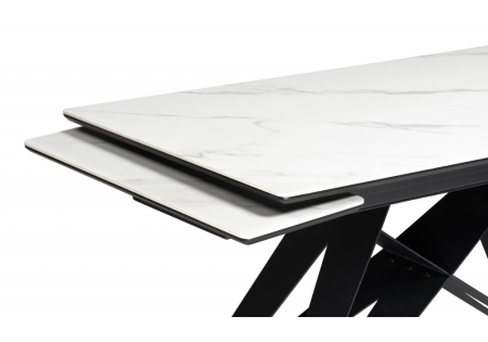 Керамический стол Блэкберн 160(220)х89 белый мрамор snow white, черный