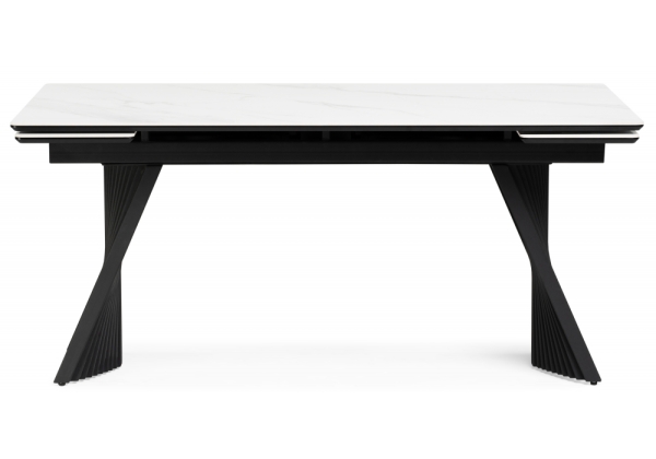 Керамический стол Вейв 140(200)х80 белый мрамор snow white, черный