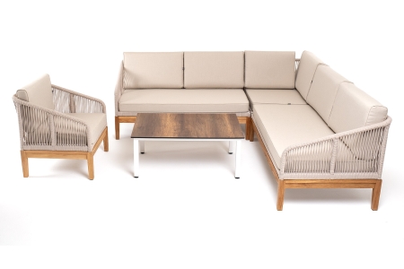 "Канны" модульная угловая лаунж-зона из роупа (веревки), основание дуб, цвет бежевый "Канны" модульная угловая лаунж-зона из роупа (веревки), основание дуб, цвет бежевый