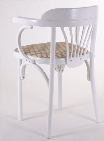 Деревянный стул Венский эмаль белая с мягким сиденьем из ткани 1 бежевый