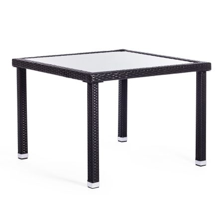 Обеденный сет (стол+4стула) (mod. 210036) пластиковый ротанг, стекло, 100х100х74 см / 60х60х75 см, черный, ткань: DB-16, серый