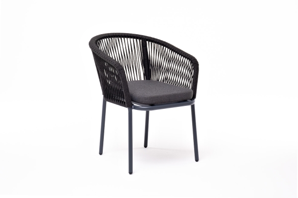 "Марсель" стул плетеный из роупа, каркас алюминий темно-серый (RAL7024) муар, роуп темно-серый круглый, ткань темно-серая 027