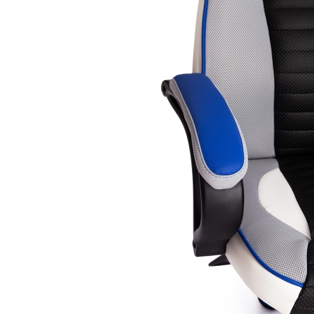 Кресло PILOT экокожа и ткань, черный перфорированный и св.серый и синий