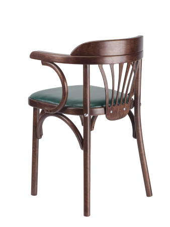 Деревянный стул Венский темный тон с мягким сиденьем из зеленой экокожи с дугами назад
