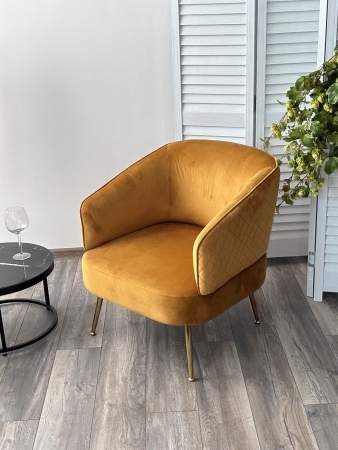 Кресло MUSSELS BLUVEL-68 желтый, велюр, золотой каркас М-City