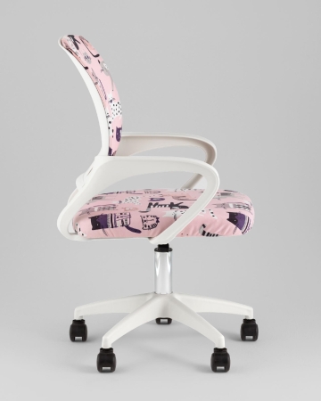 Кресло офисное TopChairs Simple SN Junior принт Pink Cats пластик белый