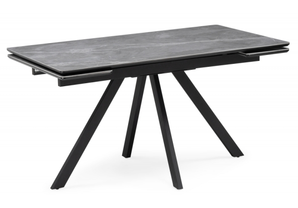 Керамический стол Вилли 140(200)х80 серый мрамор, черный