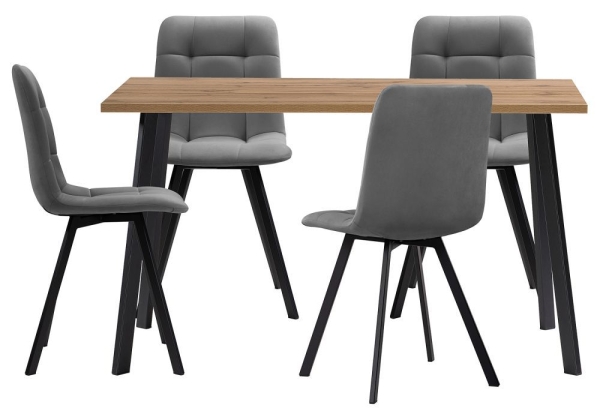 Обеденная группа Эделин темно-серый, дуб вотан, черный матовый