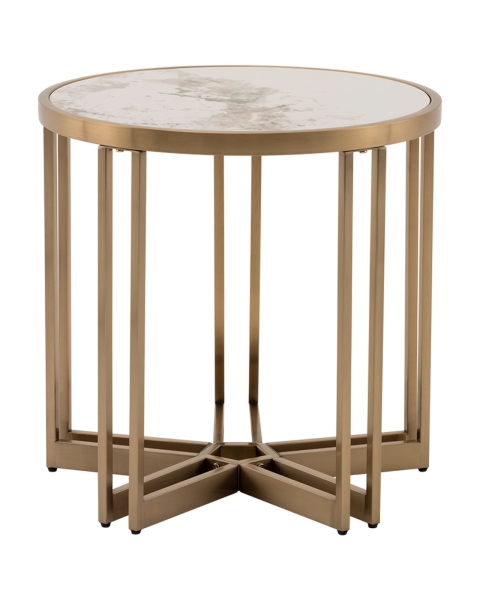 Журнальный столик Алиада 55х55 см светлая керамика сталь шампань