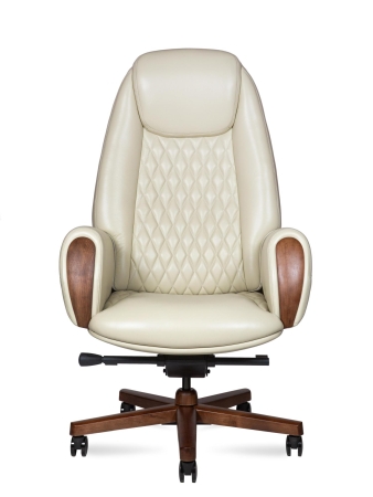 Кресло офисное Verdi слоновая кость, натуральная кожа и дерево и пластик, мягкое сиденье, с подлокотниками