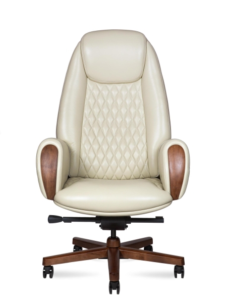 Кресло офисное Verdi слоновая кость, натуральная кожа и дерево и пластик, мягкое сиденье, с подлокотниками