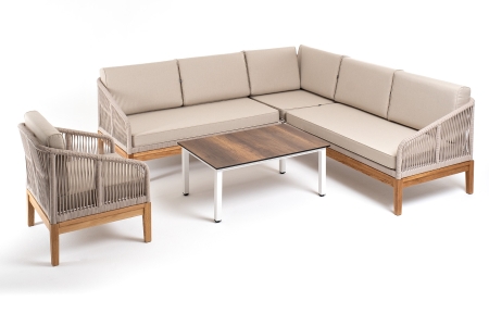 "Канны" модульная угловая лаунж-зона из роупа (веревки), основание дуб, цвет бежевый "Канны" модульная угловая лаунж-зона из роупа (веревки), основание дуб, цвет бежевый