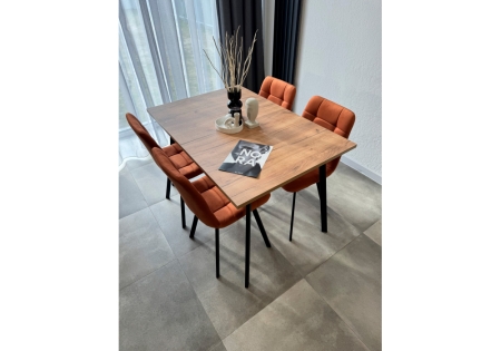 Стол деревянный Кортни 117 (157) x 77 дуб крафт золотой, черный матовый