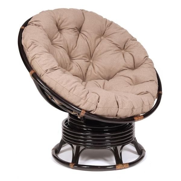 Кресло-качалка "PAPASAN" w 23 и 01 B с подушкой, античный черно-коричневый, экошерсть коричневый, 1811-5